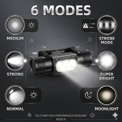 Rechargeable LED Headlamp - 1600 Lumens, USB-C, Utra Durable, Shockproof and Waterproof, Survives 3M Drops, Submersible and Impact-Resistant, Perfect for Camping, Heavy-Duty Work, and Adventure - size: H35pro