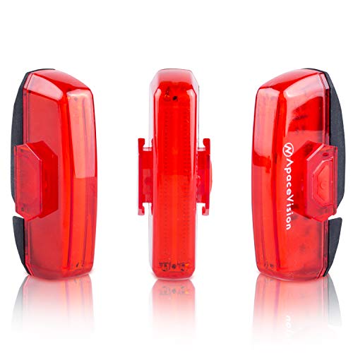 Bike Tail Light USB Rechargeable by Apace - Super Bright 100 Lumens LED Bicycle Rear Light Easily Clips on as a Red Taillight for Optimum Cycling Safety