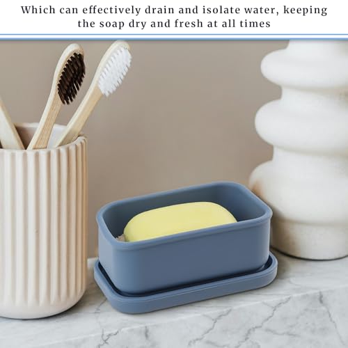 2Pcs Leak Proof Silicone Travel Soap Case with Enhanced Draining Layer, Shatterproof Soap Holder for Traveling, Camping, Gym, Bar Soap Caddy (Navy Blue+ Solid Color Cover)