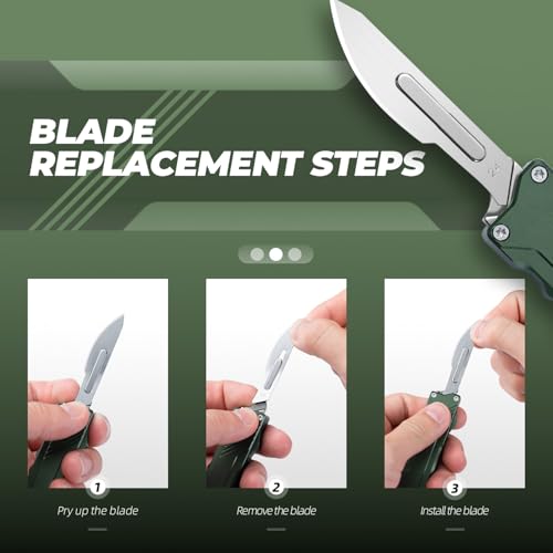 XXOK Utility Knife Scalable EDC Automatic knife Box Cutter with clip pocket knife equipped with 10PCS # 24 replacement blades Everyday Carry knives green - color: Green
