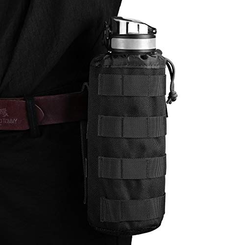 Gonex MOLLE Bottle Pouch, Drawstring Water Bottle Holder | 900D Oxford, Mesh Bottom, Fits MOLLE Packs & Vests, Flexible Height, Holds Bottles or Umbrellas - color: Black
