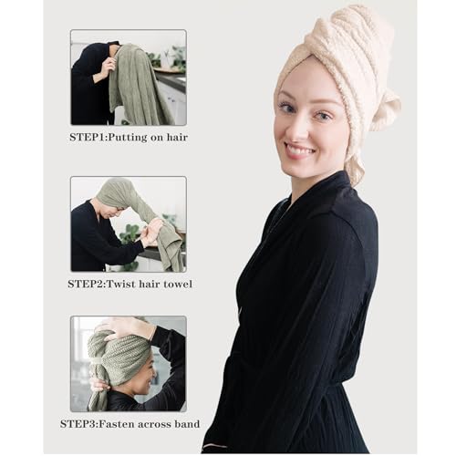 ROLSHOL 2-Pack Large Microfiber Hair Towel Wraps for Women, 27 × 39 in - color: Green, Clay