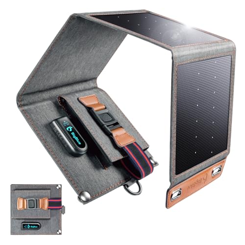[Upgraded Tiny Solar Charger] BigBlue 14W Solar Panels with USB-A Port(5V/2.4A Max), IPX4 Waterproof, Portable Solar Phone Charger for Hiking, Compatible with iPhone X/8/7, Tablet, Samsung LG etc - color: Grey