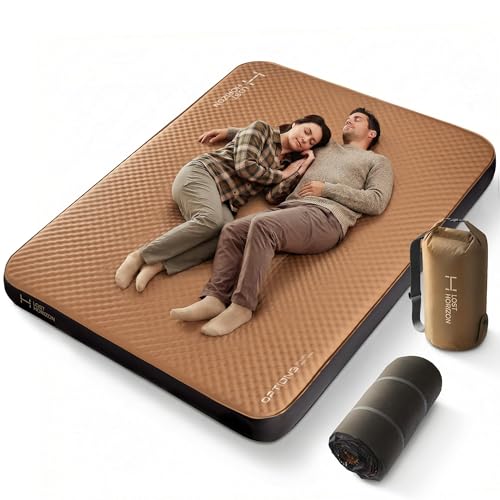 Lost Horizon Option3 Self-Inflating Foam Camping Mattress, Queen, 4.5" - color: Brown, size: Queen, style: with Pump