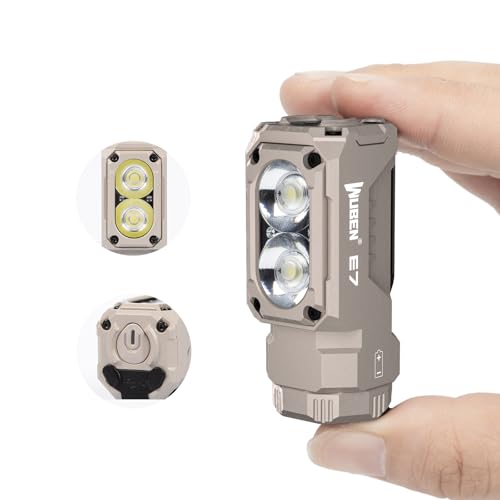 WUBEN E7 1800 Lumen Rechargeable Mini Flashlight with Magnet | Super Bright 6 Modes Khaki EDC Flashlight, Typ-C Rechargeable LED; IP68 Pocket Flashlight for Headlamp Use, Rescue, Camping - color: Khaki LBG