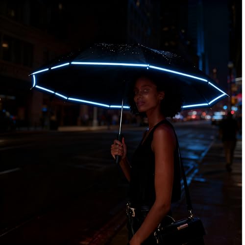 SIEPASA Travel Umbrella with Carabiner Handle - Windproof 10 Ribs Auto Open/Close for Rain & Sun Protection, Compact Portable Clip-on Backpack Design with Safety Reflective Strip. - color: Navy Blue