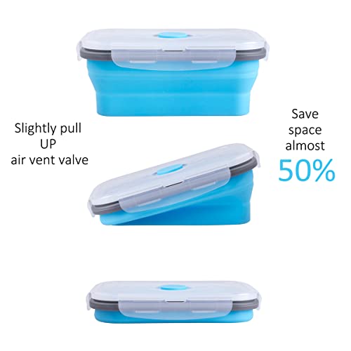 Collapsible Food Storage Containers with Airtight Lid & Air Vent, 16.9 oz, Kitchen Stacking Silicone Collapsible Meal Prep Container Set for Leftover, Microwave Freezer Dishwasher Safe, Blue, Set of 4 - color: Blue | 16.9 oz | 4pc