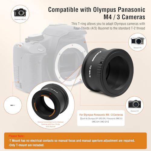 Astromania T T2 Lens Mount Adapter Ring for Olympus Panasonic M4 / 3 Camera | Metal Photo Adapter Telescope Accessories, Compatible with Mirrorless Cameras & T Adapter, for Astronophotography Observation - size: Adapter for Olympus M4/3