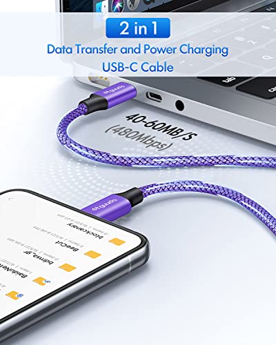 etguuds USB C to USB C Cable 3ft, 2-Pack 60W C to C Cable Fast Charging | for iPhone 17 16 15 Pro Max Plus Air, Samsung Galaxy S26 S25 S24 S23, USBC iPad MacBook Charger Cord Type C, Pixel, Purple - color: Purple, size: 3ft