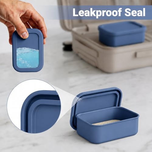Leakproof Silicone Bar Soap Travel Container Case with Soap Saver Pad | Portable Soap Holder Dish for Shower Bathroom Sink Traveling, Shampoo and Conditioner Bar Holder Travel Essentials, Navy Blue - color: Navy Blue