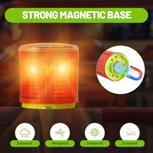 2 Pcs Solar Strobe Warning Traffic Light 360 Degree Single Column IP65 Waterproof Emergency Strobe Flashing Barricade Safety Road Construction Traffic Light(Red,Magnetic) - color: Red, size: Magnetic