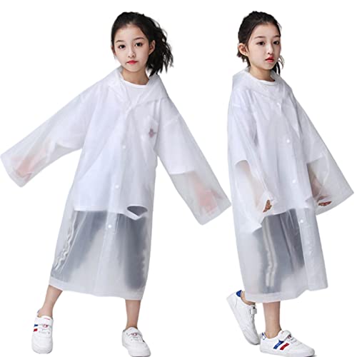 Raincoat Rain Poncho for Kids, 2-5 Pack Reusable EVA Rain Coats for 6-14 Boys Girls, Rain Jackets Gear with Hood - color: White X2