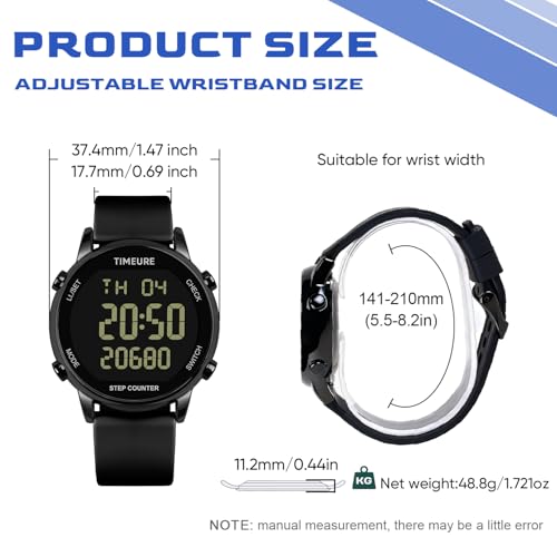 TIMEURE Pedometer Watch for Women Step Counter for Walking No App TU-2509 - color: white