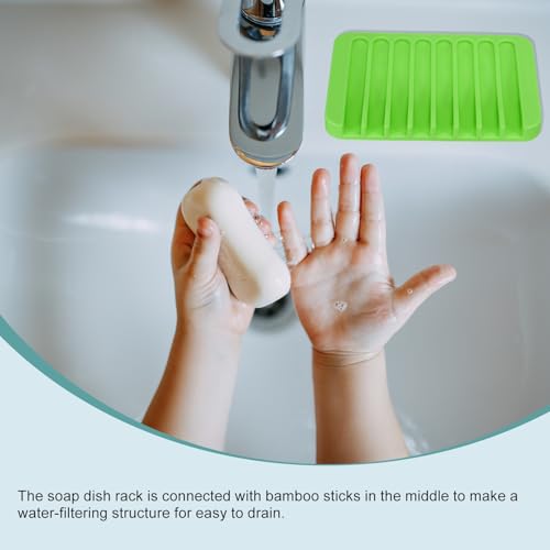 uxcell 2 Pcs Self Draining Silicone Soap Dish, Soap Tray with Drainage for Bathroom Shower Kitchen Sink, 4.5" x 3.1" x 0.4", Green - color: Green