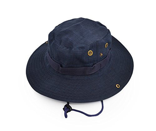 Outdoor Wide Brim Sun Protect Hat, Classic US Combat Army Style Bush Jungle Sun Cap for Fishing Hunting Camping - color: Navy Blue