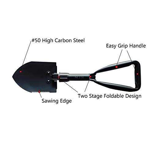 18.3 Inch Black Military Folding Camping Shovel,High Carbon Steel Entrenching Tool w/Wood Saw Edge and Tactical Carry Case - color: 18.3 IN Black