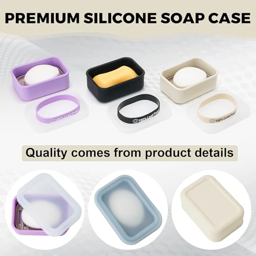 Compact Leakproof Travel Soap Case with Lid & Silicone Strap - Portable Draining Soap Bar Holder for Gym, Bathroom, Camping - Lightweight Silicone Soap Dish Container (Off-White) - color: Off-white