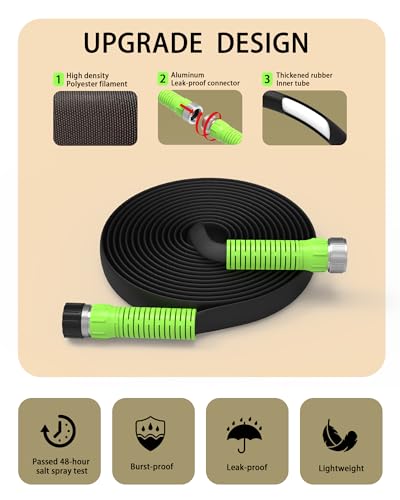 Flat Soaker Hose 25FT for Garden, Upgrade Drip Irrigation Hose with Anodized Metal Ends and Heavy Duty Double-Layer, Leakproof & Flexible Water Saving 80% Hose for Lawn, Beds, Vegetable - size: 25FT