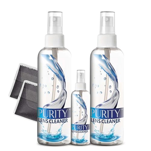 Purity Eyeglass Lens Cleaner Kit - 2 x 8oz and 1 x 2oz Lens Cleaner Spray Bottle + 2 Microfiber Cleaning Cloths - Safe for All Lenses (AR Coated Included), Eyeglasses and Screens - Clear - style: 5 Piece Set - 2 (8oz + 1 (2 Oz Lens Spray)) + 2 (Microfiber
