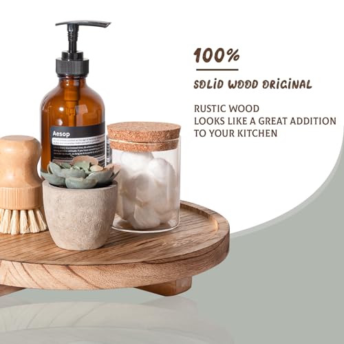 Round Decorative Tray Wood Bathroom Counter Organizer Farmhouse Kitchen Decor Wooden Riser for Soap Dish, Perfume, Candle, Sponge, 10" - Brown (Pack of 2) - color: Brown, size: 10" (Pack of 2)