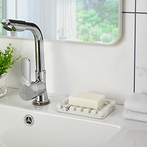 INIUNIK Self Draining Soap Dish - Marble Look Soap Holder Tray Savers Box Container Sponge Holder for Bathroom Shower Kitchen, White - color: White-1 Pack