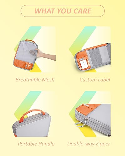 BAGSMART Compression Packing Cubes for Travel Essentials - color: Sunset Orange, size: Set of 6