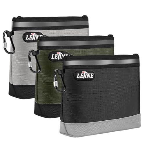 LETINE Tool Pouches Zipper Bag, Water Resistant 1680D Oxford Pouch Bags with Carabiners, Extra Wide Flat Bottom Stand-Up Tool Storage and Organizers, Medium 3-Pack - size: 3 Pack Medium