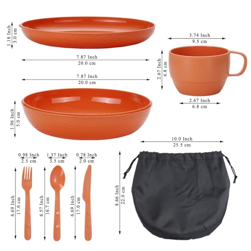 Homquen 6-Piece Camping Mess Kit with Bowl, Plate, Cup, Spoon, Fork, Knife and Carry Bag, Camping Accessories Essentials Gear Light Weight and Small Space Easy to Carry or Put in Backpack