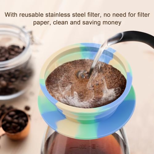 Collapsible Travel Pour Over Coffee Dripper Kit Single Cup, Paperless Camping Pour Over Coffee Maker with Metal Filter, Backpacking Manual Coffee Maker for Camping Coffee - color: multicolor yellow