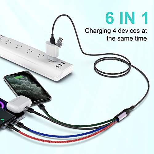 3M/10Ft 6 in 1 Multi USB Universal Phone Charging Cable，USB A/Type C to Lightning*2+Type C+Micro USB Nylon Braided Sync Charger Cord Adapter for Android/iPhone/iOS/Samsung/Huawei-Uber Signs for Car - color: Brown
