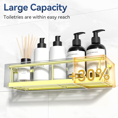 Shower Caddy Adhesive, Rustproof Shower Organizer with Soap Holder, Large Capacity Shower Shelves for Inside Shower, No Drilling Bathroom Organizers and Storage for Home Decor（3 Pack Gold） - color: Gold