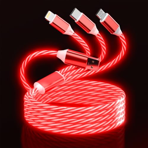 3-in-1 Light Up LED Flowing Lightning/Type C/Micro USB Car Glowing Charge Cable for iPhone,Red Multi RGB Car Charger Cord for Apple iPhone 15/14/13/12/11 Pro Max/XR/XS/SE,iPad/Android/Samsung-4FT - color: Red