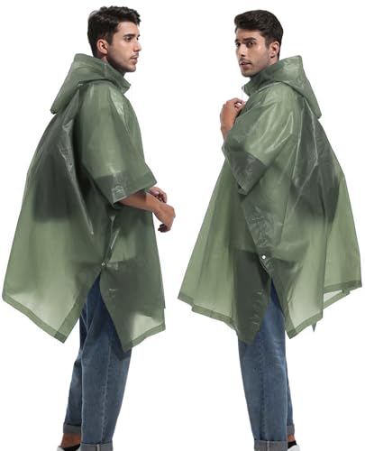 Reusable Rain Ponchos with Drawstring Hood for Adults, Waterproof Thicken Rain Coat, 2 Packs - color: Grass Green (2-pack)