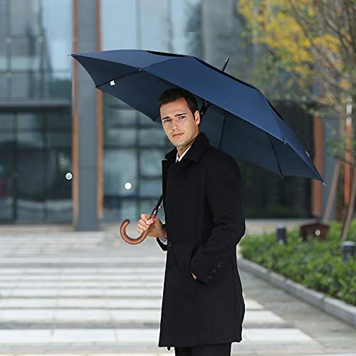 G4Free 52/62inch Golf Umbrella Windproof Large Stick Umbrella Wooden Handle - color: Blue, size: 62 inch