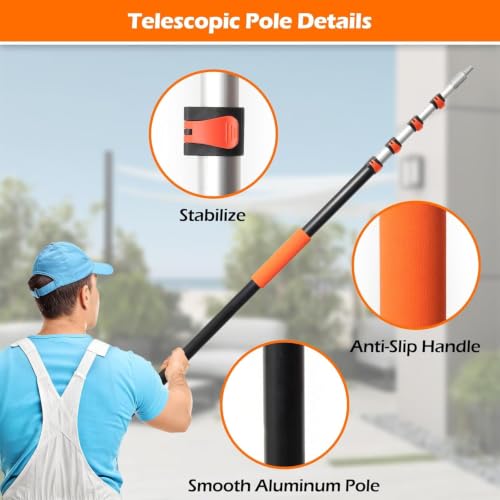 AgiiMan 26FT Reach Telescoping Pole - 5 to 20FT Extension Pole, Portable Aluminum Telescoping Rod with Easy Flip Lock, Paint Roller Extension Poles for Paint Dusting, Window Cleaning - size: 5 FT-20 FT