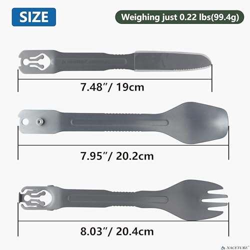 NACETURE Travel Silverware Set, 4-in-1 Portable Fork Spoon Knife Set | 4-in-1 utensil set converts into tongs for travel, camping and everyday use.
