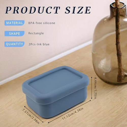 2Pcs Leak Proof Silicone Travel Soap Case with Enhanced Draining Layer, Shatterproof Soap Holder for Traveling, Camping, Gym, Bar Soap Caddy (Navy Blue+ Solid Color Cover)
