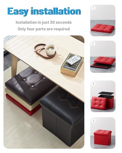 AmasSmile Ottoman with Storage,17" Folding Leather Foot Rest Chest,Red - color: Red 1 Pack, size: 17"*13"*13"inch