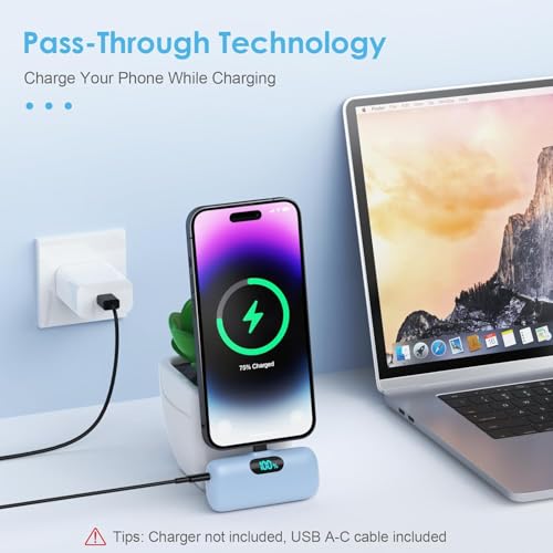 Small Portable Charger for iPhone,Upgraded 5000mAh PD Fast Charging Power Bank,Mini Plug-in Battery Pack Backup Charger Compatible with iPhone 14/14 Pro Max/13/13 Pro/12 Pro/11/XS/XR/X/8/7-Light Blue - color: Light Blue