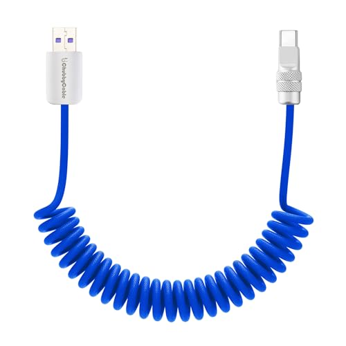 chubbycable USB A to C 120W Braided Coiled Charging Cable, Dark Blue, 6FT | 45,000+ Bend Tested, 480Mbps Data Transfer, E-Marker Safety Chip, Strong Elasticity, Retracts to Stay Neat - color: Dark Blue, style: USB A-Type C