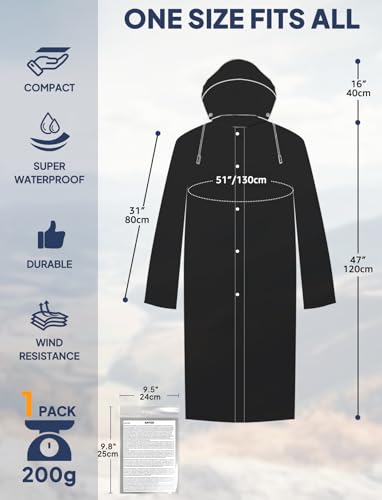 ANYOO 2-Pack Rain Ponchos for Adults Reusable Raincoats with Hooded and Drawstring Emergency for Men Women - color: Black