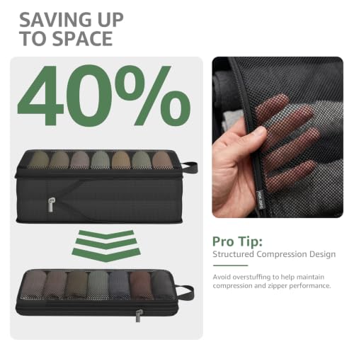 10 Set Compression Packing Cubes for Travel Essentials Luggage, Mesh Collapsible Packing Cubes for 26 Inch Luggage, Expandable Travel Packing Organizers with Shoe Laundry Bag (Black, 26") - color: Black, size: 10 Set (For 26" Luggager/Large)