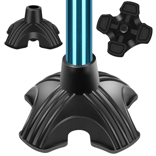 supregear Cane Tip 1 inch Heavy Duty - Self Standing Rubber Quad Base | Non-Slip 4 Prong Replacement Foot Pad for Walking Cane - Metal Insert for Enhanced Stability and Comfort, 1" I.D - size: 1 inch