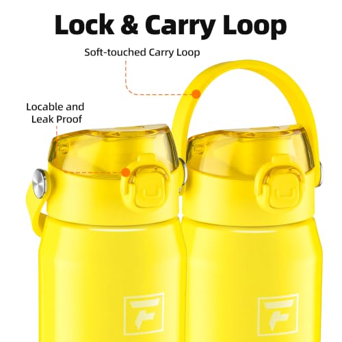 Fanhaw 24 oz Insulated Stainless Steel Water Bottle with 2-in-1 Straw& Chug Lid, Leakproof Wide Mouth Vacuum Bottle for School, Sports, Kids, Teens& Adults, Back to School Essentials (Bright Yellow) - color: Bright Yellow