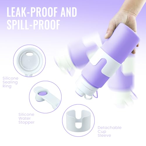 Nefeeko Collapsible Water Bottle, BPA Free 26oz Silicone Water Bottles - color: Purple