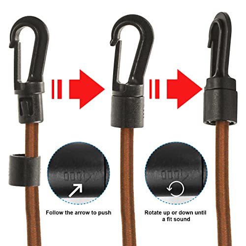 1/4" Bungee Shock Cords with Hooks, 32 Feet Elastic Nylon Cords Kayak Stretch String Rope for Bikes, Tie Downs, Boating, Camping, Cars, Fitness,Outdoor Enthusiasts(1/4 inch x 32 Ft, Brown) - size: 1/4 inch x 32 Ft, Brown