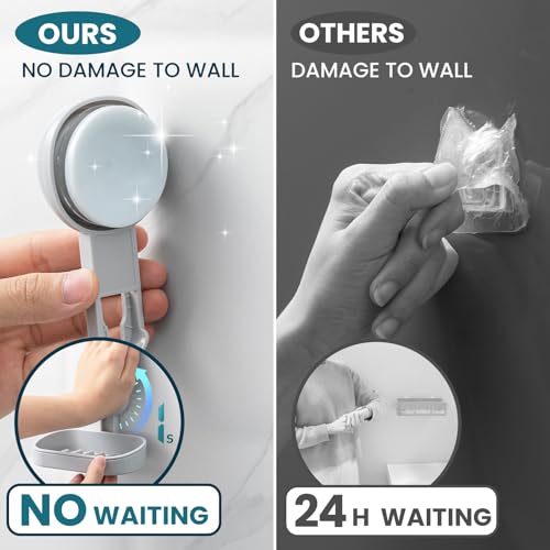 TAILI Soap Holder, Soap Dish Suction Cup with Hooks, Stainless Steel (Grey) - color: Grey