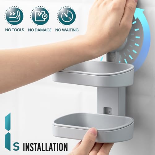 TAILI Soap Holder, Soap Dish for Shower Suction Cup, Bar Soap Holder, Grey | 2 Layer Removable Soap Holder Shower, Soap Tray for Shower Wall, No drill Sponge Holder, Bathroom & Kitchen, Bath Accessories - color: Grey, size: 2 Tier