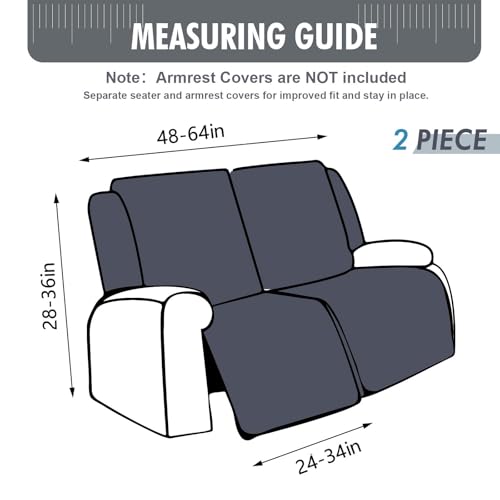 Waterproof Recliner Loveseat Cover Stretch Sofa Slipcover, 2 Seater | Spill and Stain Protection,Soft Pet-Friendly Fabric,Secure Stay-Put Fit,Washable Easy Care,Recliner Cover Furniture Protector - color: Dark Gray, size: 48"-62" 2 Seater