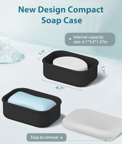 Quatish Compact Leakproof Travel Soap Case, Silicone Soap Box with Draining Layer, Enhanced Soap Container, Suitable for Camping, Gym, Bathroom, Outdoor Essentials, Black - color: Black, size: Regular
